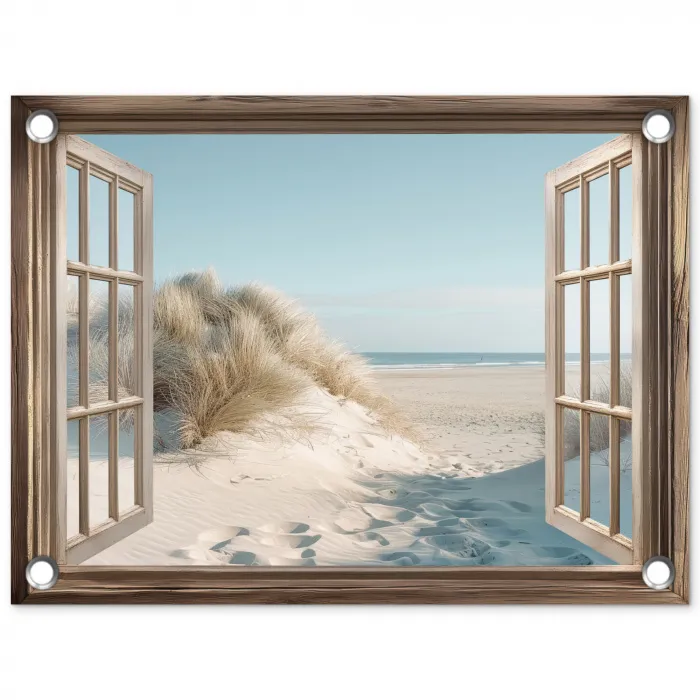 Doorkijk - Helmgras - Duinen - Zee - Landschap tuinposter los doek klein -3d