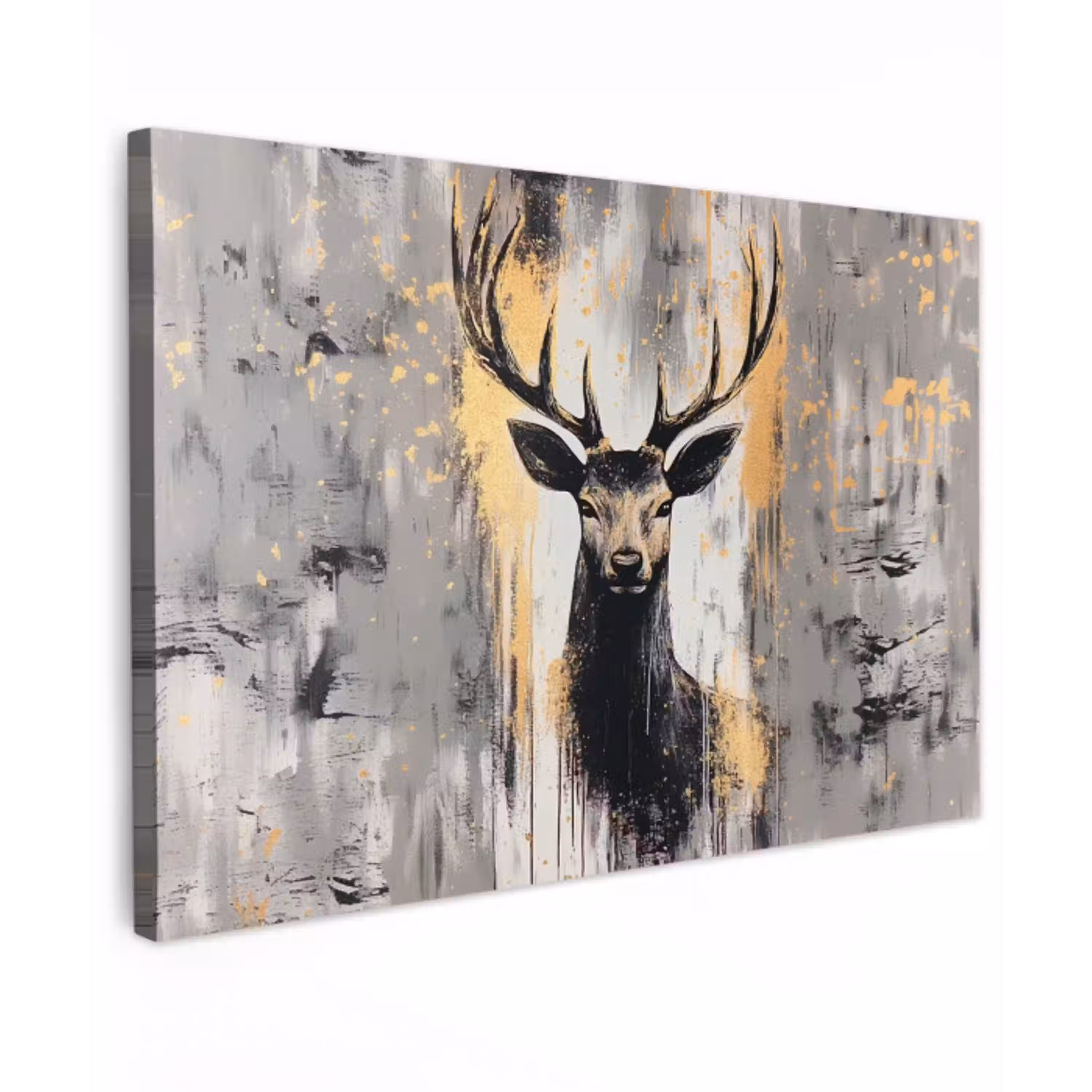 Abstract - Hert - Gewei - Goud Tuinposter op houten frame 2 cm dik klein -3d