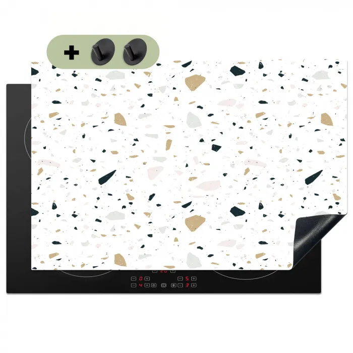 Terrazzo - Patroon - Wit - Neutraal Inductie beschemer met haakjes klein 777 -3d