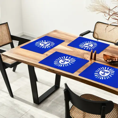 Zon - Gezicht - Penseelstructuur - Blauw Placemat vinyl groot -zzsfeer4_Kitchenyeah-website