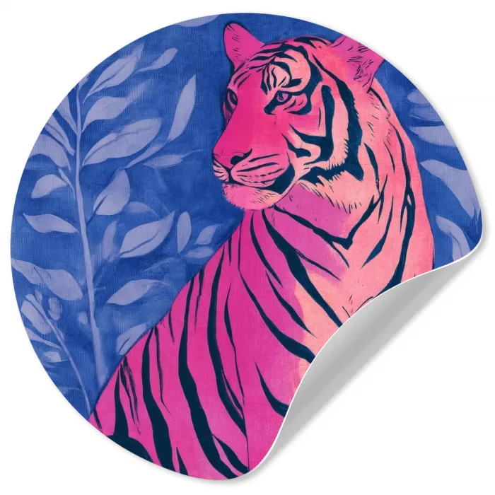 Tijger - Roze - Bladeren - Jungle Wandcirkel behangsticker klein -3d
