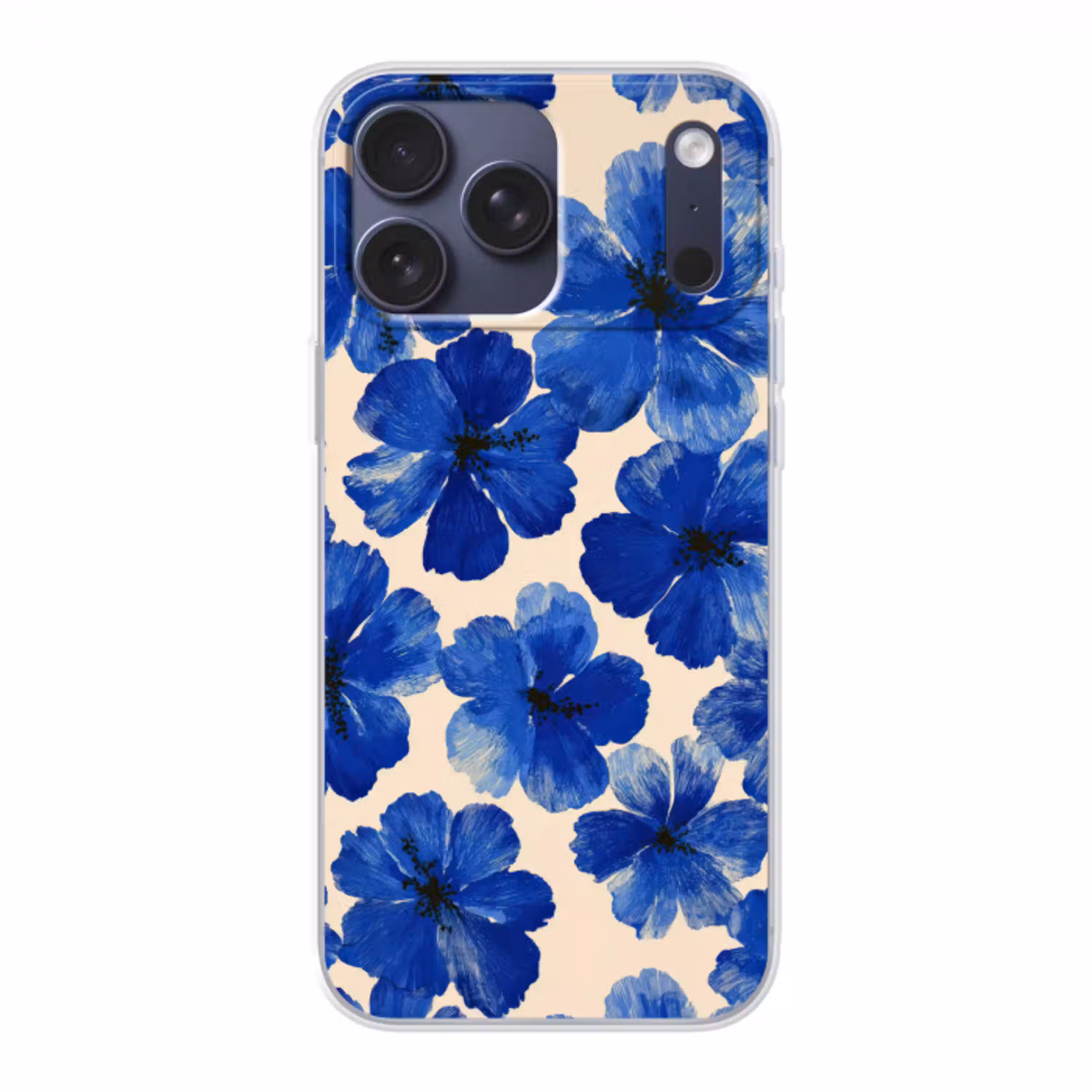 Bloemen - Blauw -Patroon - Wit Telefoonhoesje iPhone 17 Pro Max klein -3d