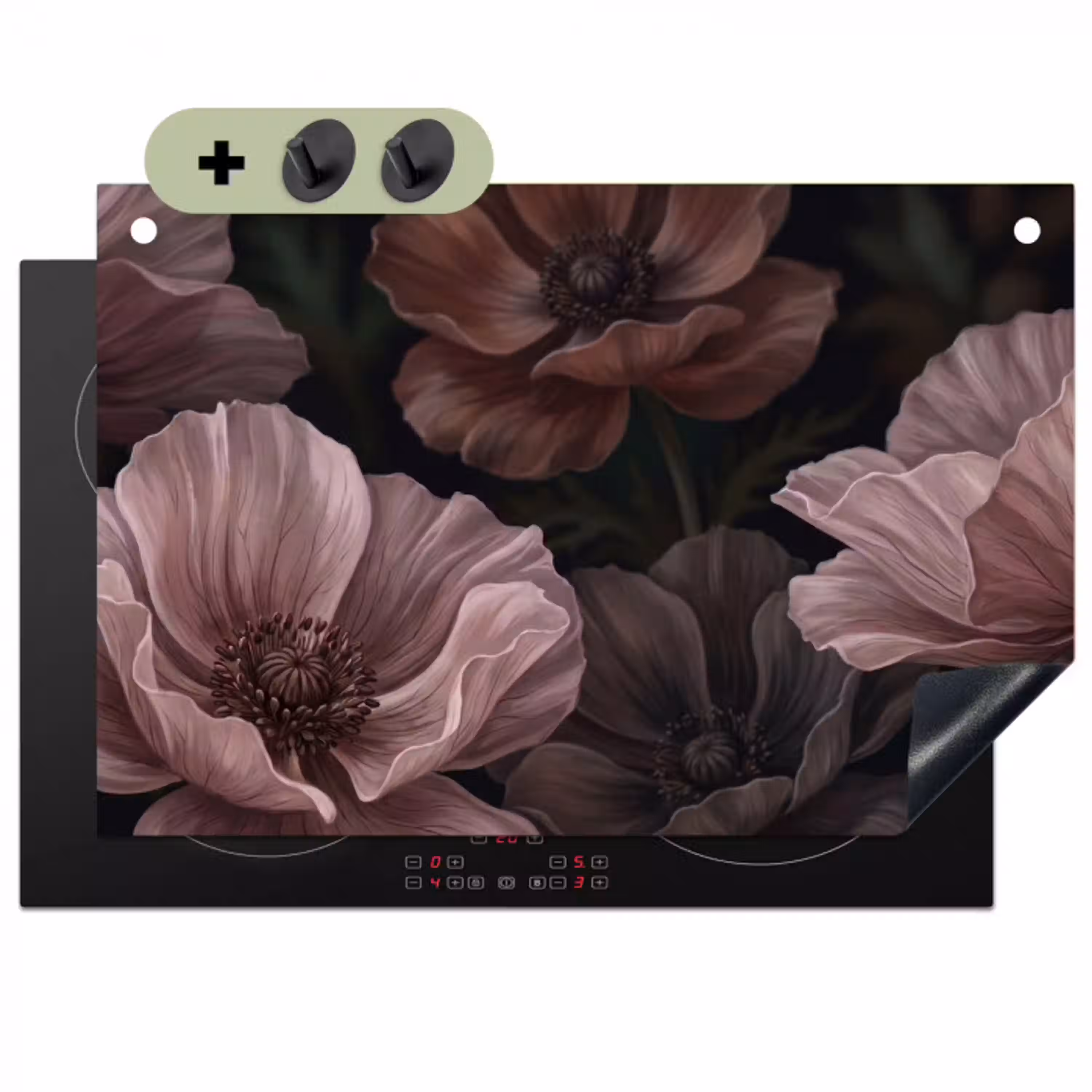 Bloemen - Natuur - Roze - Donker - Modern Inductie beschemer met haakjes klein -3d