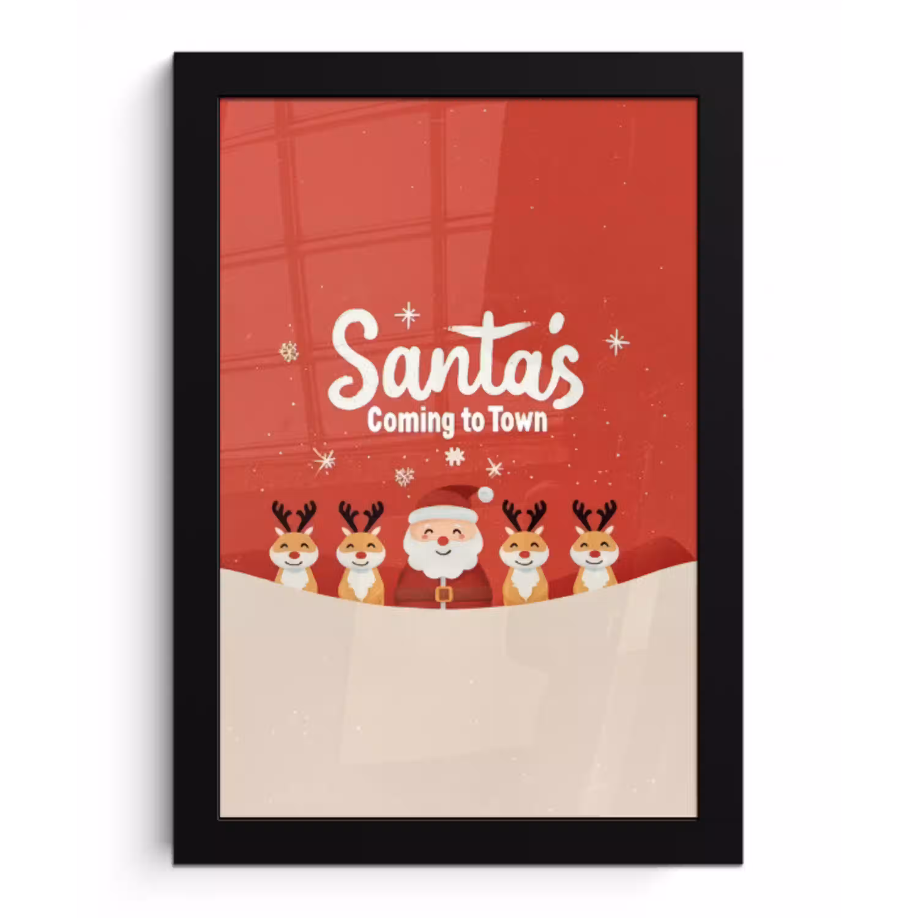 Illustratie - Kerstman - Rendieren - Rood fotolijst zwart zonder passe partout klein -3d