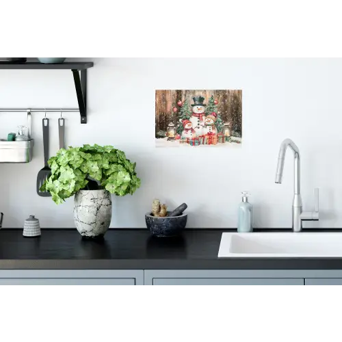 Sneeuwpop - Familie - Kleurrijk Muursticker klein -keuken