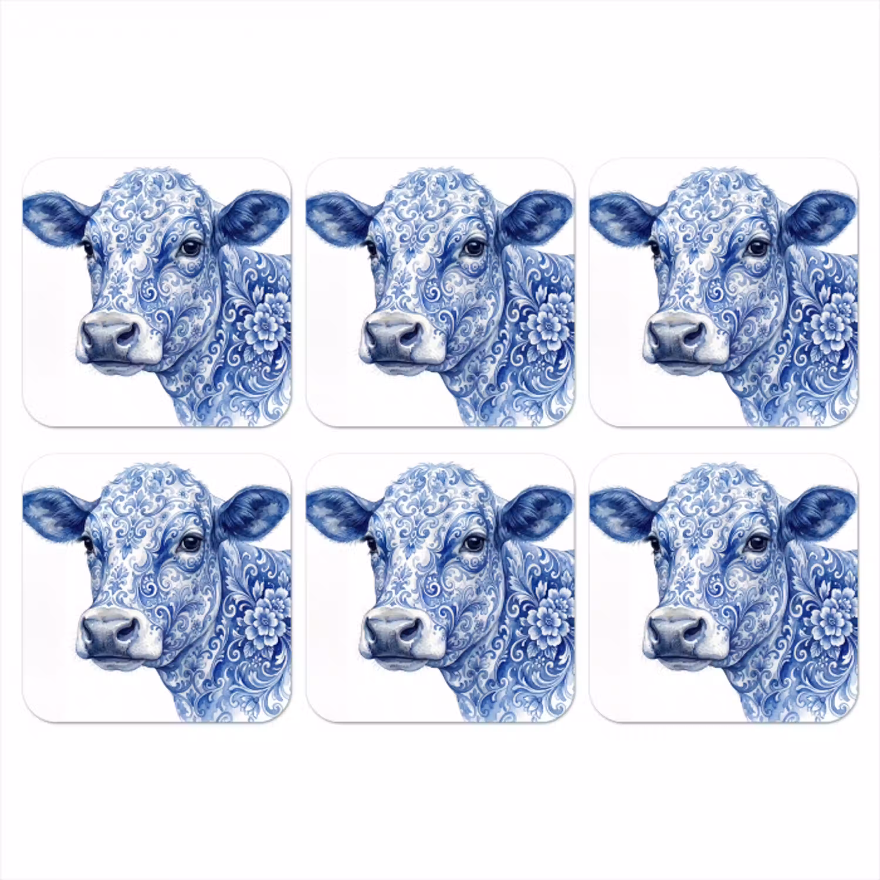 Illustratie - Koe - Blauw onderzetter kurk middel -3d