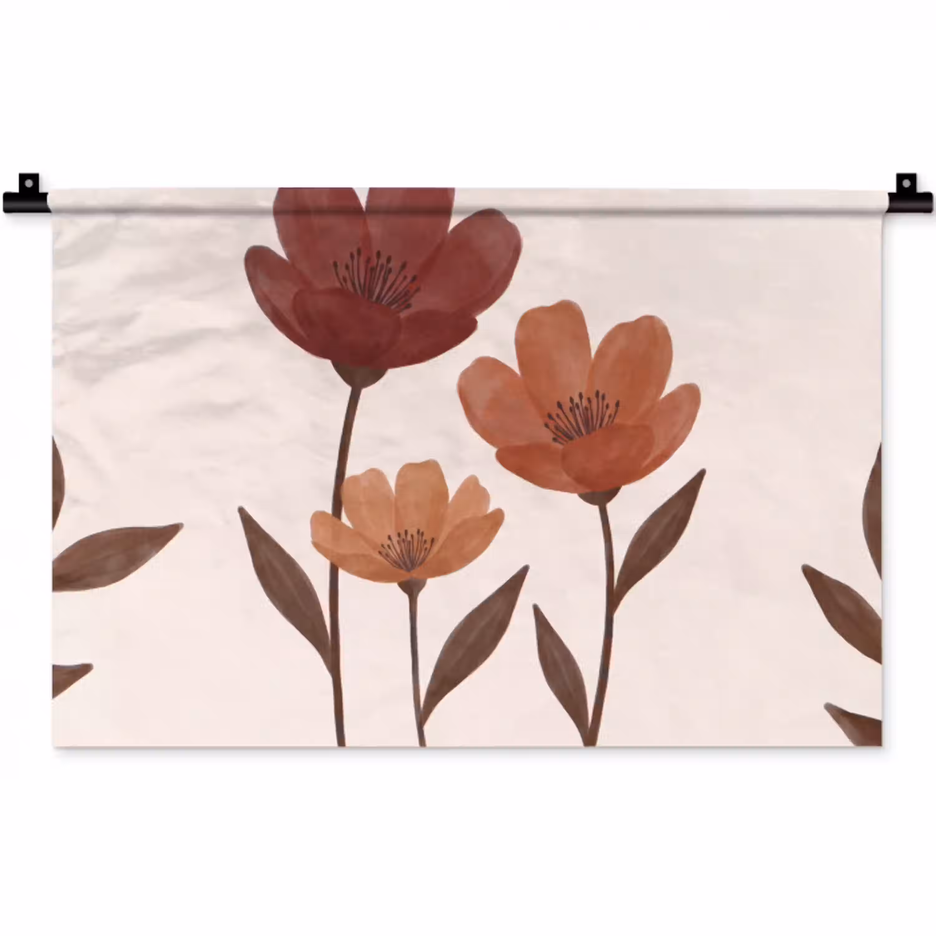 Bloemen - Abstract - Modern - Bruin - Decoratief Wandkleed katoen klein -zz3d