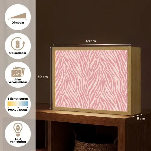 Zebra - Print - Roze Light Box met batterij (Wandlamp) middel 907 -USP_websiteoverzichtNL