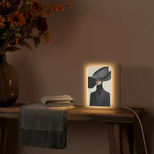 Zwart - Vrouw - Hoed Light Box met kabel (Tafellamp) klein -sfeer4