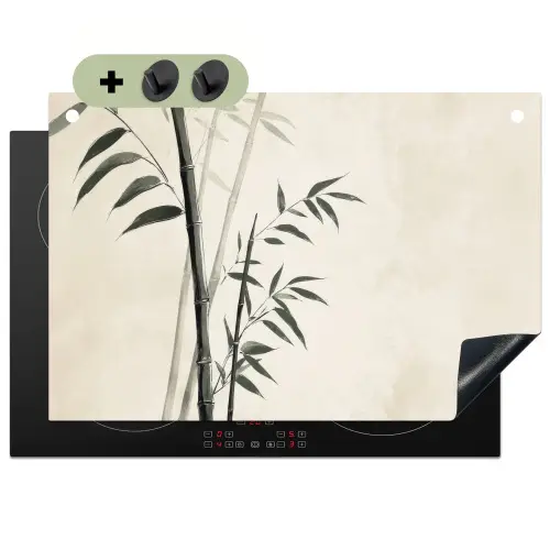 Japandi - Bamboe - Beige Inductie beschemer met haakjes klein -3d