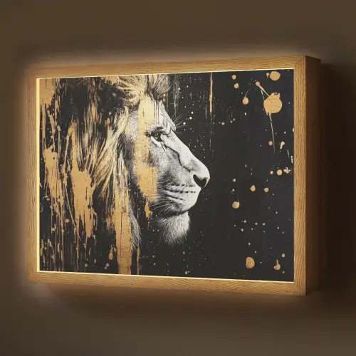 Portret - Leeuw - Abstract - Goud Light Box met batterij (Wandlamp) middel -z3d_website