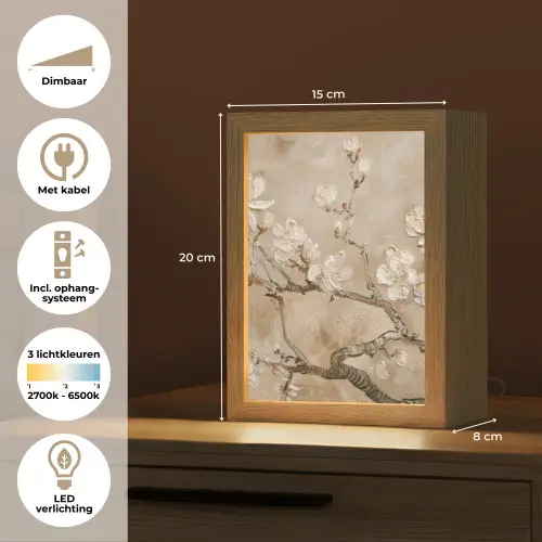 Bloemen - Modern - Beige - Wit - Bloesem Light Box met kabel (Tafellamp) klein -USP_NL