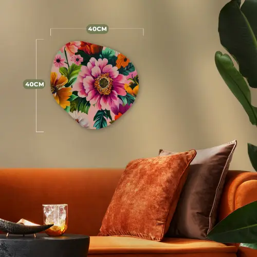 Bloemen - Kleurrijk - Roze Wandcirkel Organisch Forex 3mm klein -sfeer3