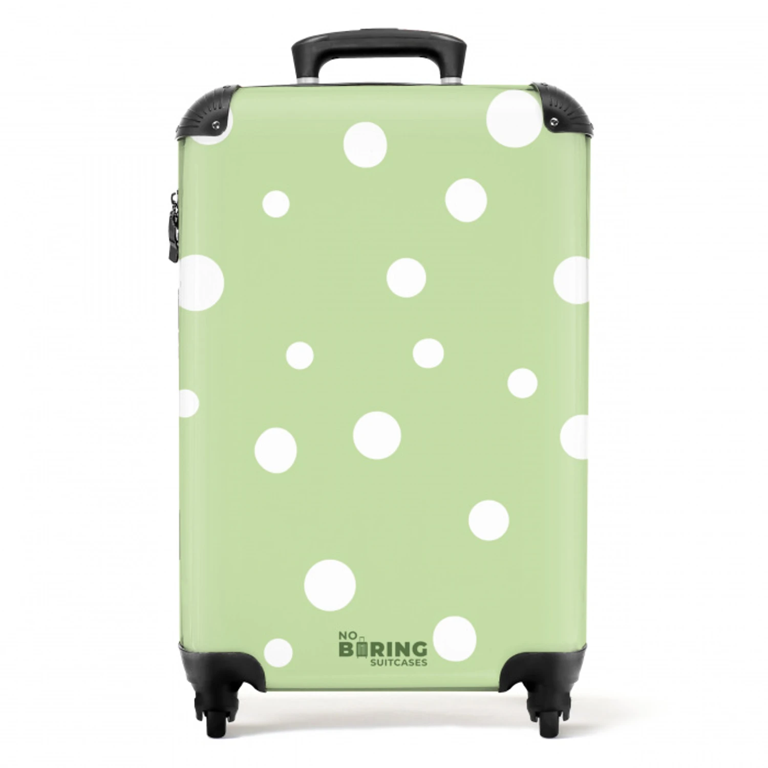 Groene achtergrond met witte stippen NBS - Handbagage koffer - Unisex middel -productfoto_recht