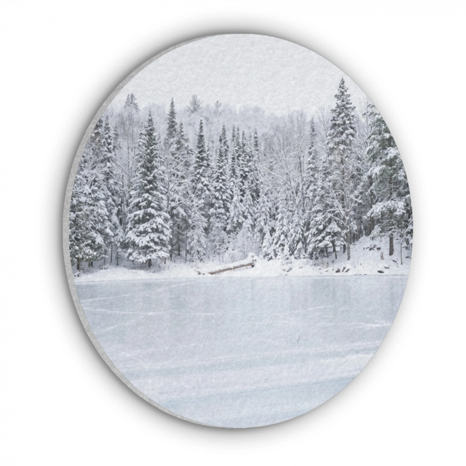 Meer - Dennen - IJs - Winter - Rustgevend Akoestische PET Vilt - Rond klein -3d