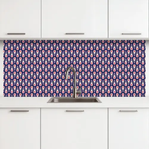 Patronen - Vintage - Blauw - Rood keuken achterwand 2 middel 871 -3d