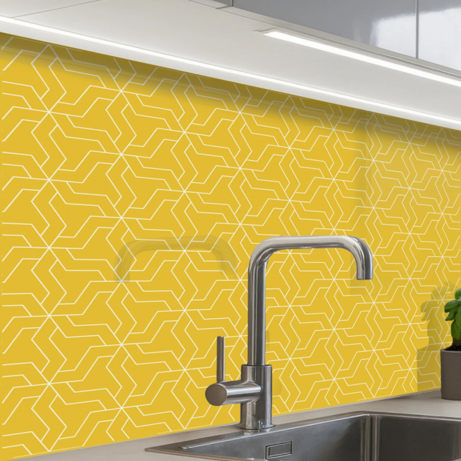 Wit - Geel - Patroon - Geometrisch keuken achterwand 2 middel 865 -zzzz3d_schuin