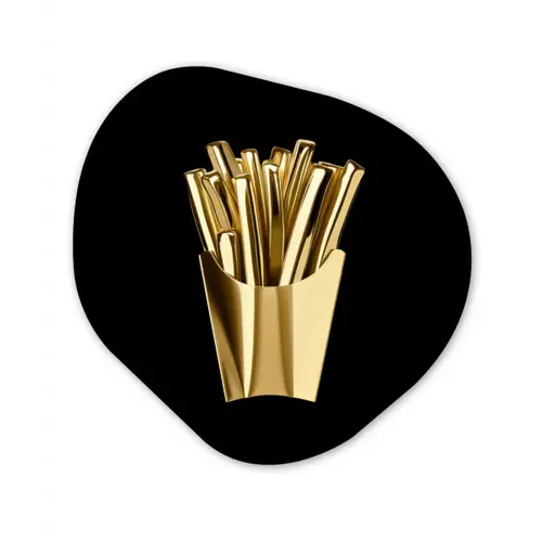 Friet - Goud - Chrome - Eten Wandcirkel Organisch Aluminium middel -3d