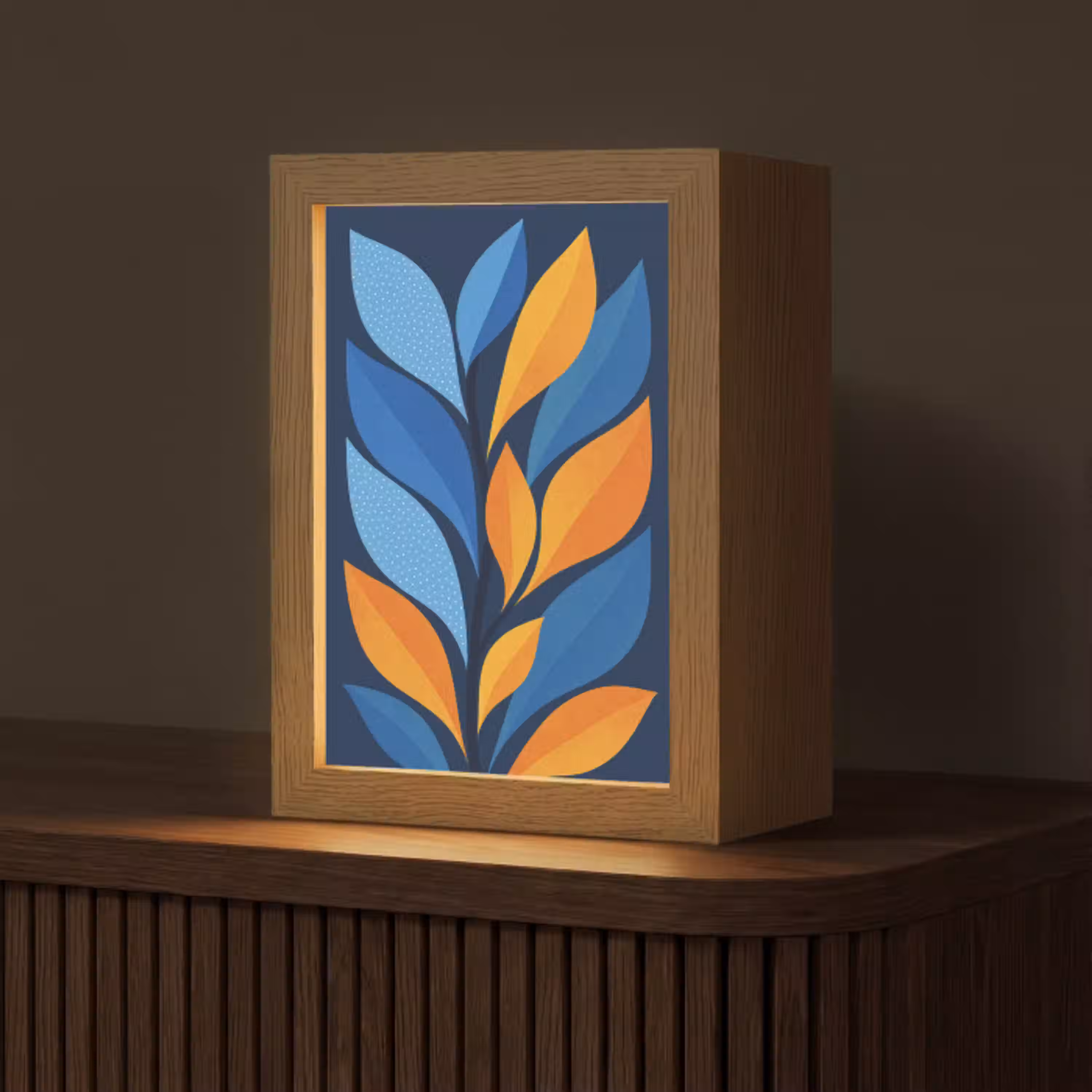 Abstract - Bladeren - Blauw Light Box met kabel (Tafellamp) klein -z3d_website