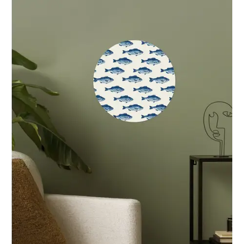 Vis - Patroon - Blauw Wandcirkel behangsticker klein 186 -sfeer2