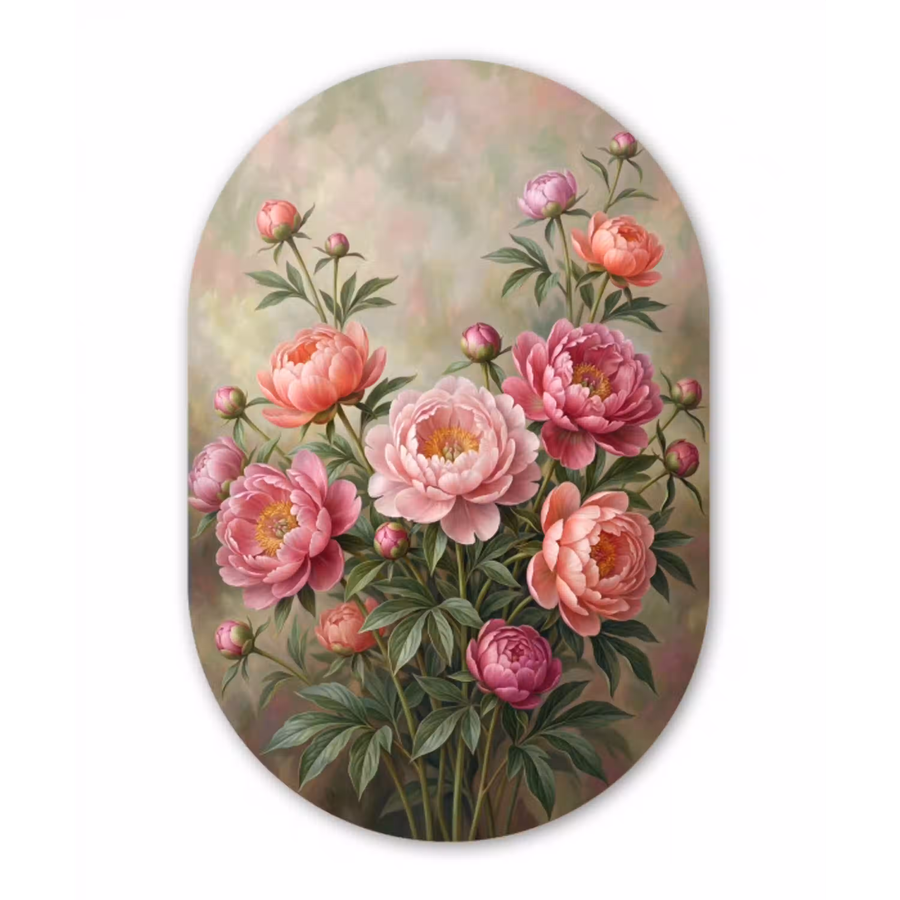 Bloemen - Roze - Klassiek - Gedetailleerd - Natuur Wandcirkel Ovaal Aluminium middel -3d