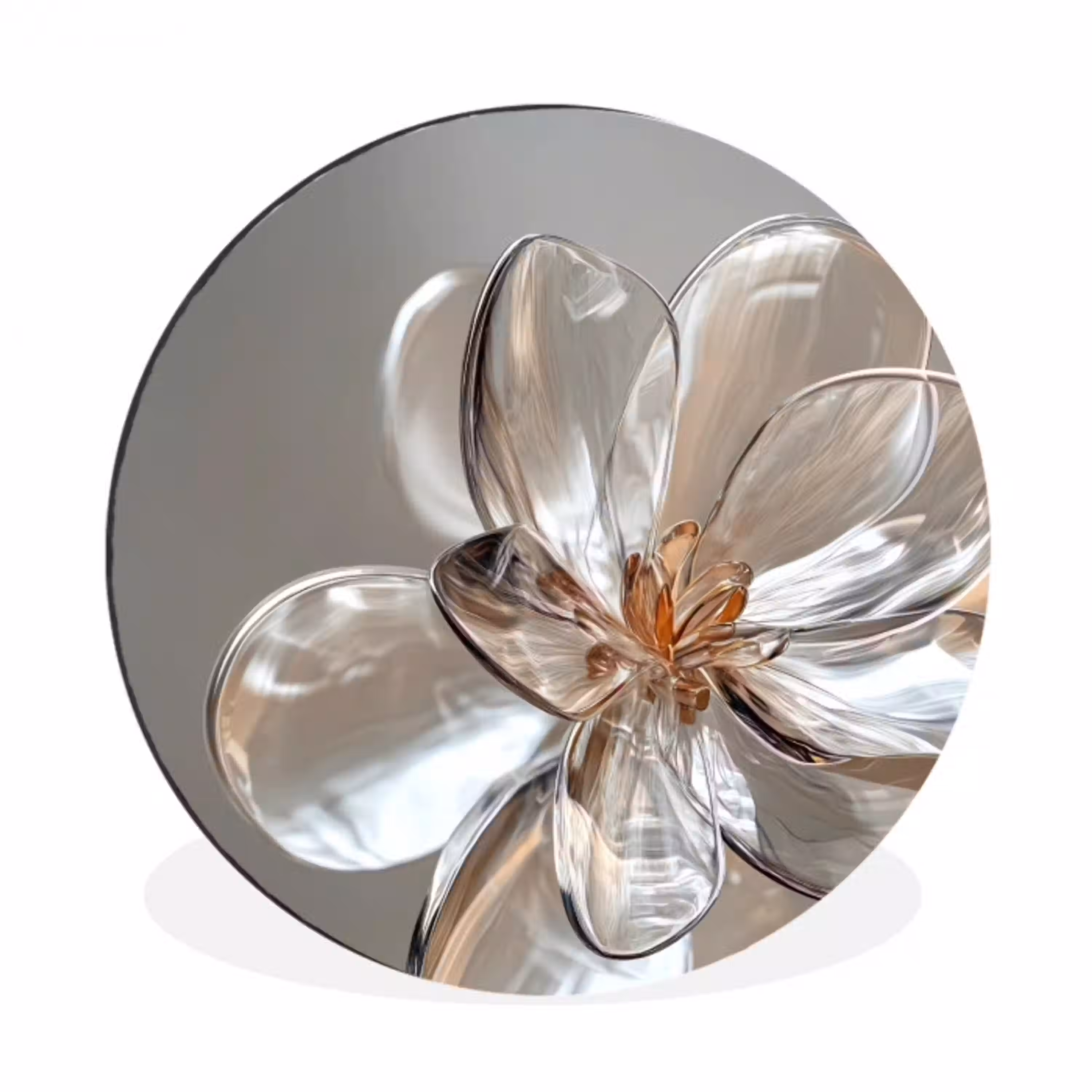Bloem - Glazen - Doorzichtig Wandcirkel aluminium klein -3d