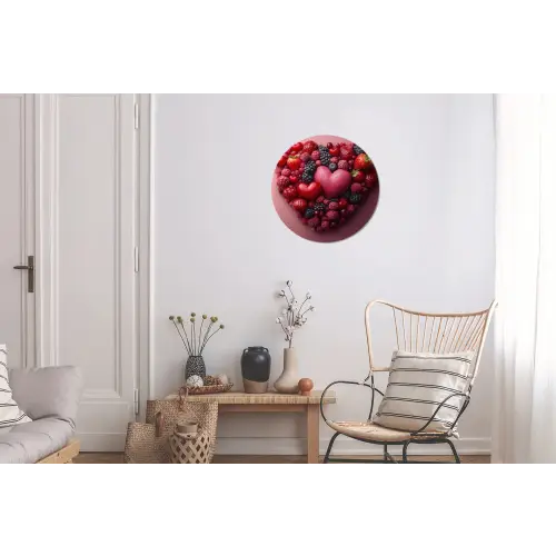 Fruit - Hartjes - Aardbeien - Frambozen - Bosbessen Wandcirkel aluminium klein -woonkamer
