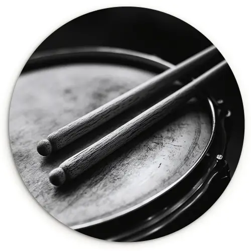 Trommel - Close-up - Drumstokken - Zwart Wandcirkel kunststof plaat 5mm dik klein -3d