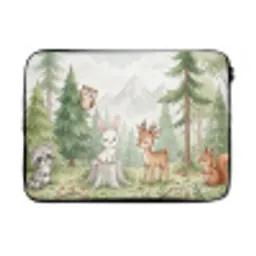 Bos - Dieren - Groen laptophoes neopreen klein -3d