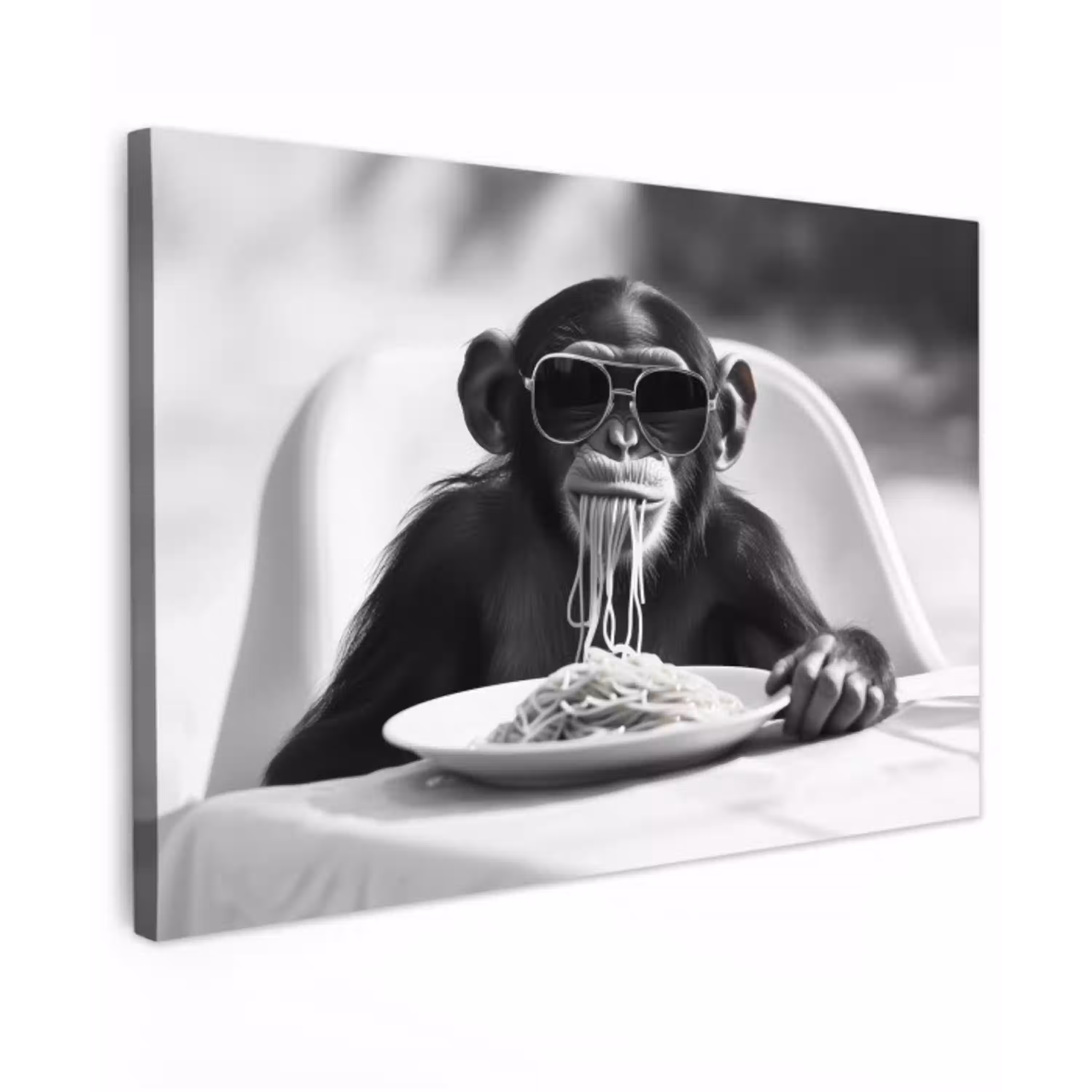 Aap - Spaghetti - Zonnebril - Zwart wit - Cool - Dier canvas 2cm klein -z3d
