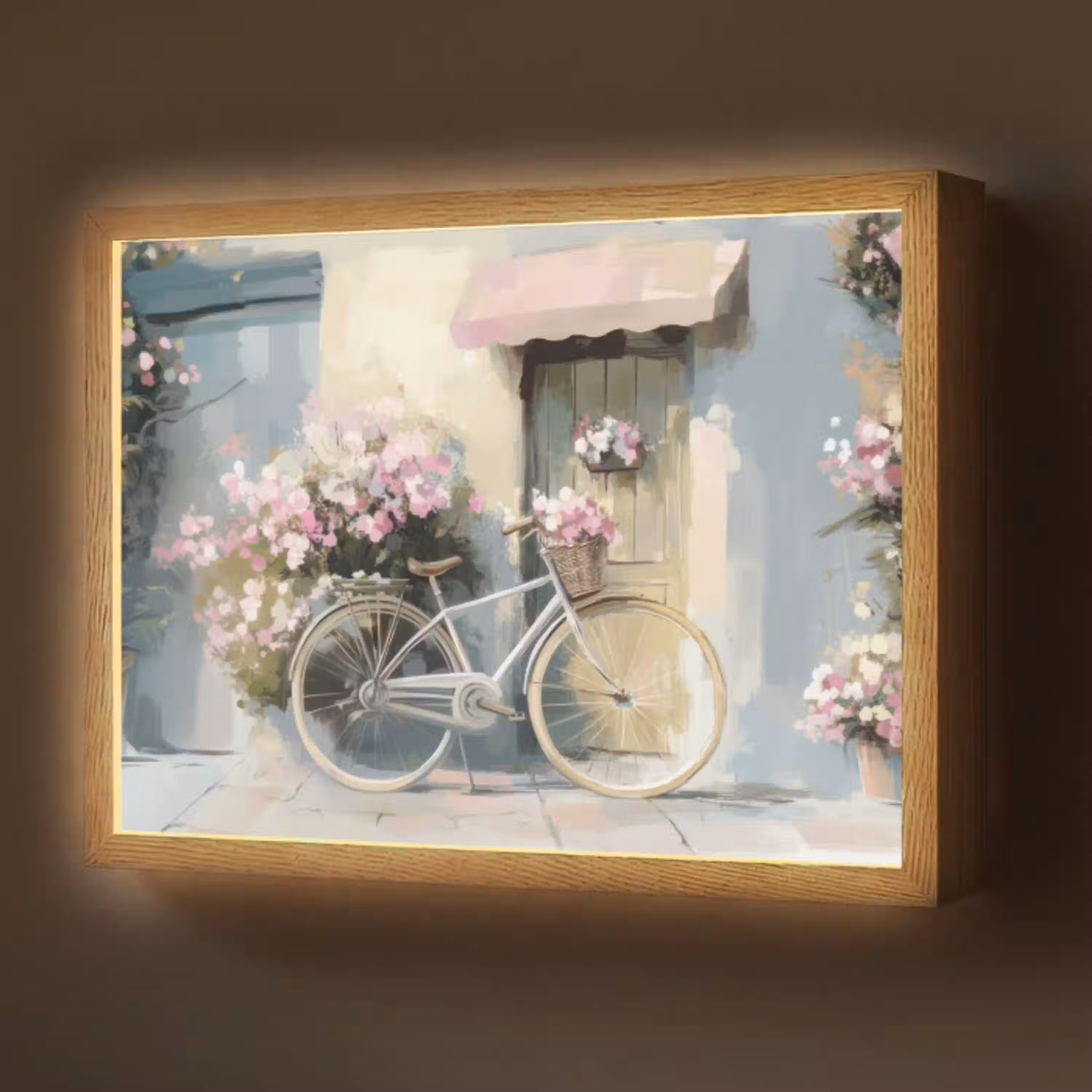 Fiets - Pastelkleuren - Bloemen Light Box met batterij (Wandlamp) middel -z3d_website