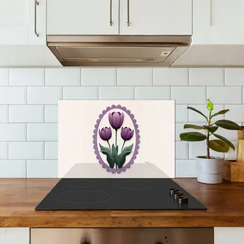 Tulpen - Paars - Lijst - Bladeren keuken achterwand spatscherm klein -sfeer2