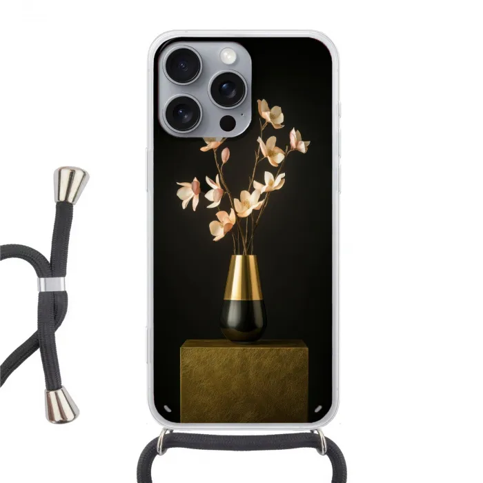 Sierlijk - Boeket - Goud - Vaas Hoesje iPhone 16 Pro Max met koord klein -3d