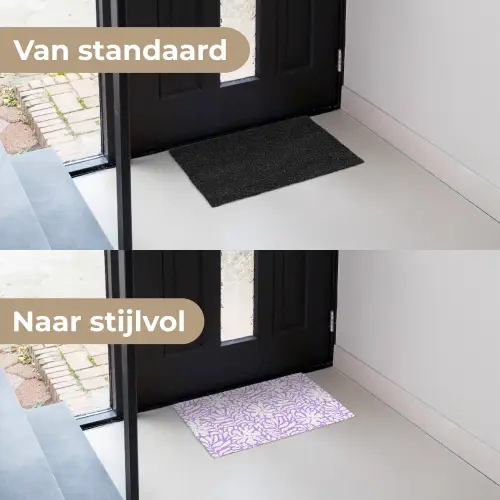Paars - Wit - Bloemen Deurmat klein 898 -voor-na_NL