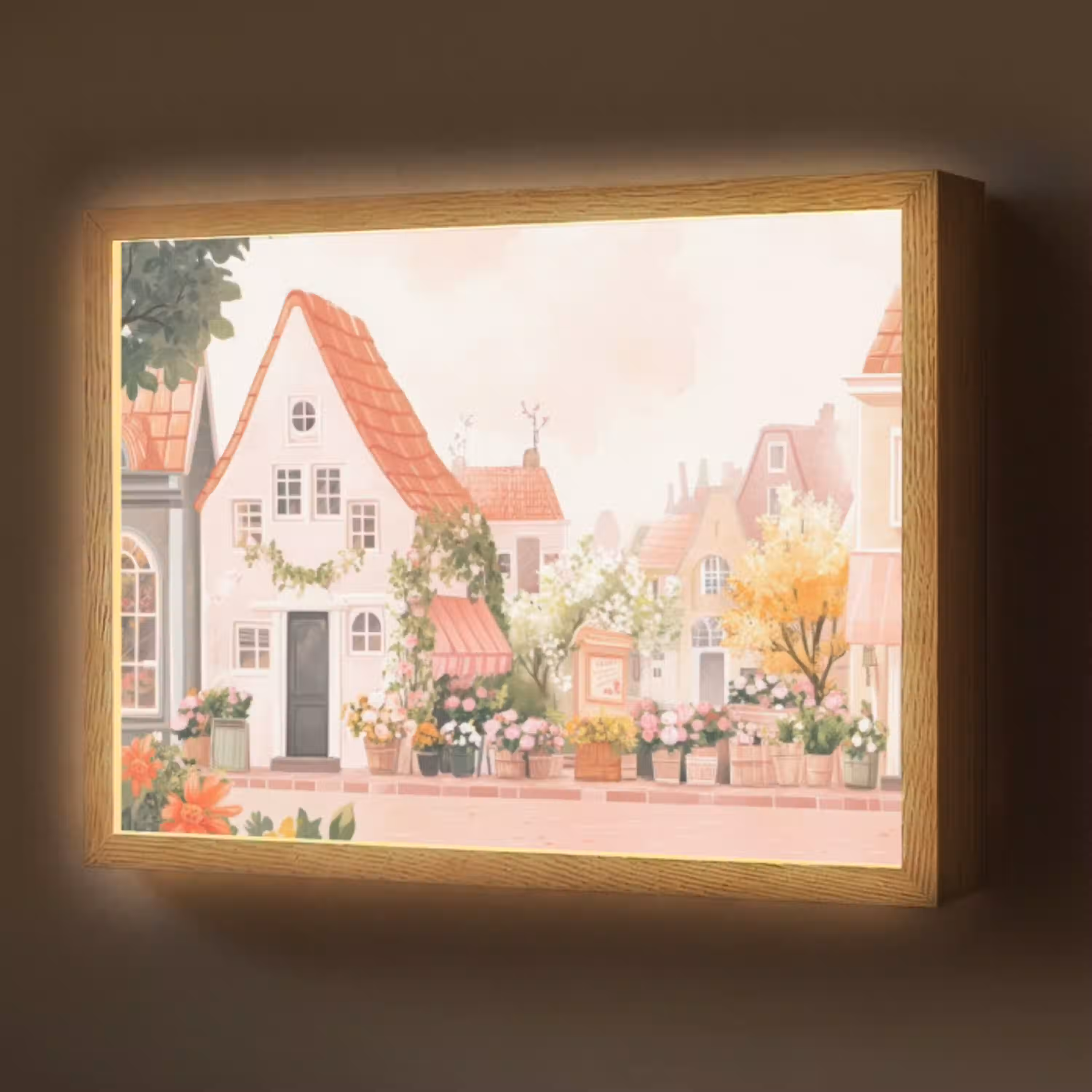 Bloemen - Huizen - Dorp Light Box met batterij (Wandlamp) middel -z3d_website