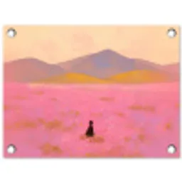 Bloemenweide - Heuvels - Silhouet - Roze tuinposter los doek klein -3d