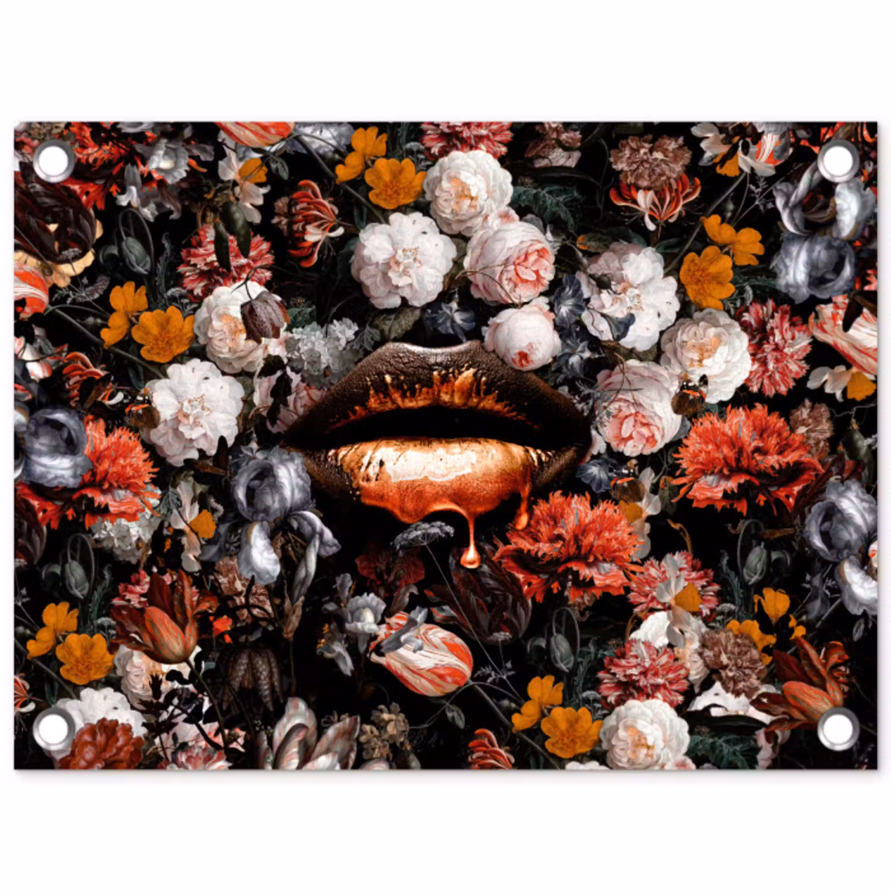 Lippen - Bloemen - Verf - Oranje - Kunst - Abstract - Oude meesters tuinposter los doek klein -3d