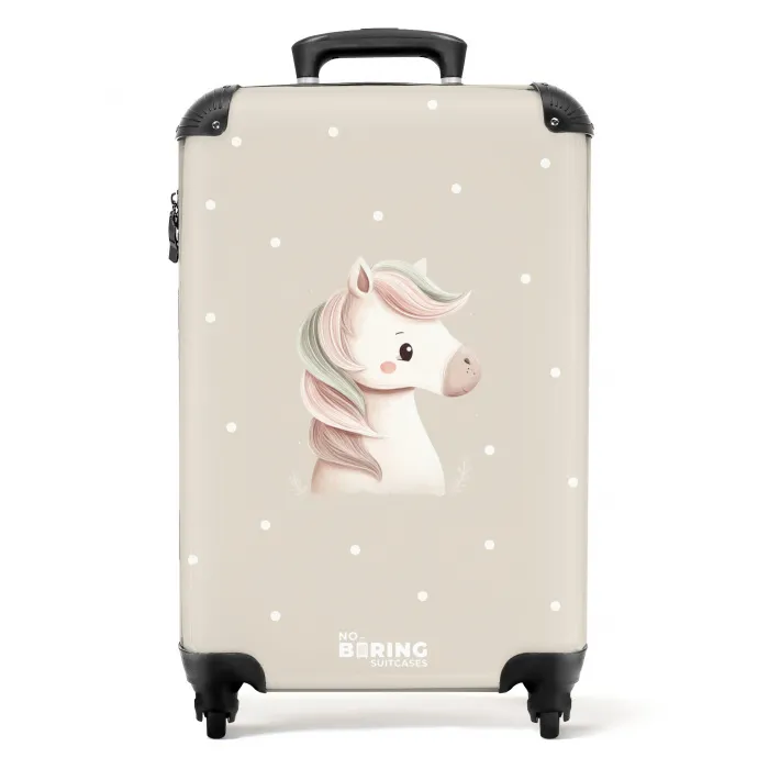 Eenhoorn omringd door stippen in beige kleuren NBS - Handbagage koffer - Volwassenen Unisex middel -productfoto_recht