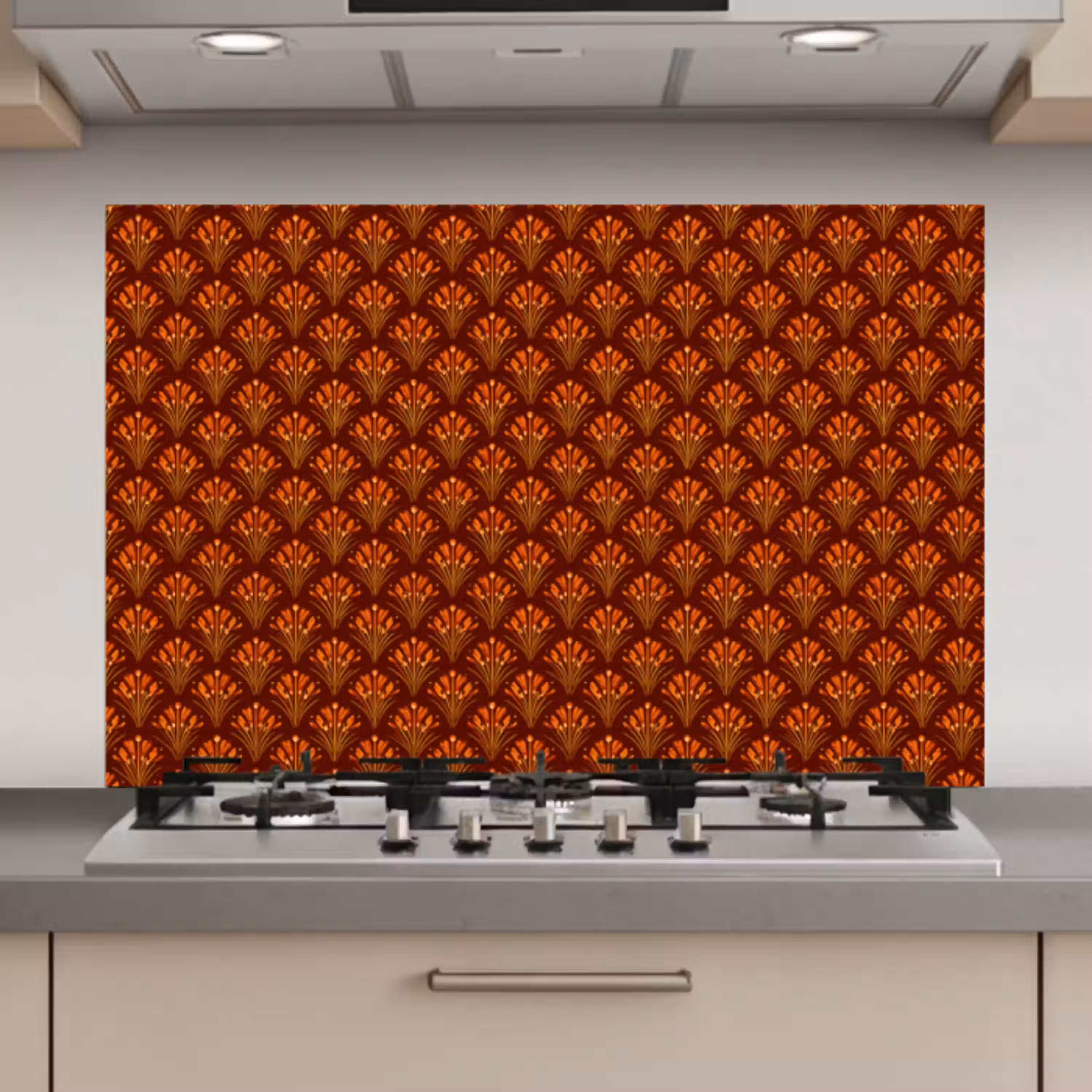 Waaiers - Art Deco - Botanisch - Roestbruin - Oranje keuken achterwand spatscherm klein 900 -3d_website