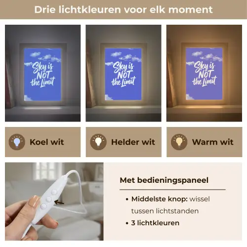 Sky is not the limit - Blauwe lucht - Wolken Light Box met kabel (Tafellamp) klein -USP_lichtkleurNL