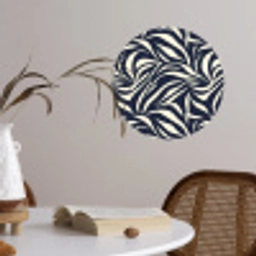 Bladvormen - Blauw - Patroon - Wit Wandcirkel behangsticker klein 186 -sfeer3