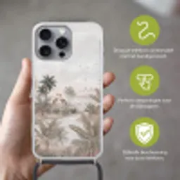 Kraanvogels - Palmbomen - Tropisch Hoesje iPhone 16 Pro Max met koord klein -sfeer2_NL