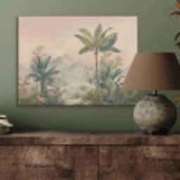 Tropisch landschap - palmbomen - Bloemen - Roze lucht PET vilt klein -sfeer2