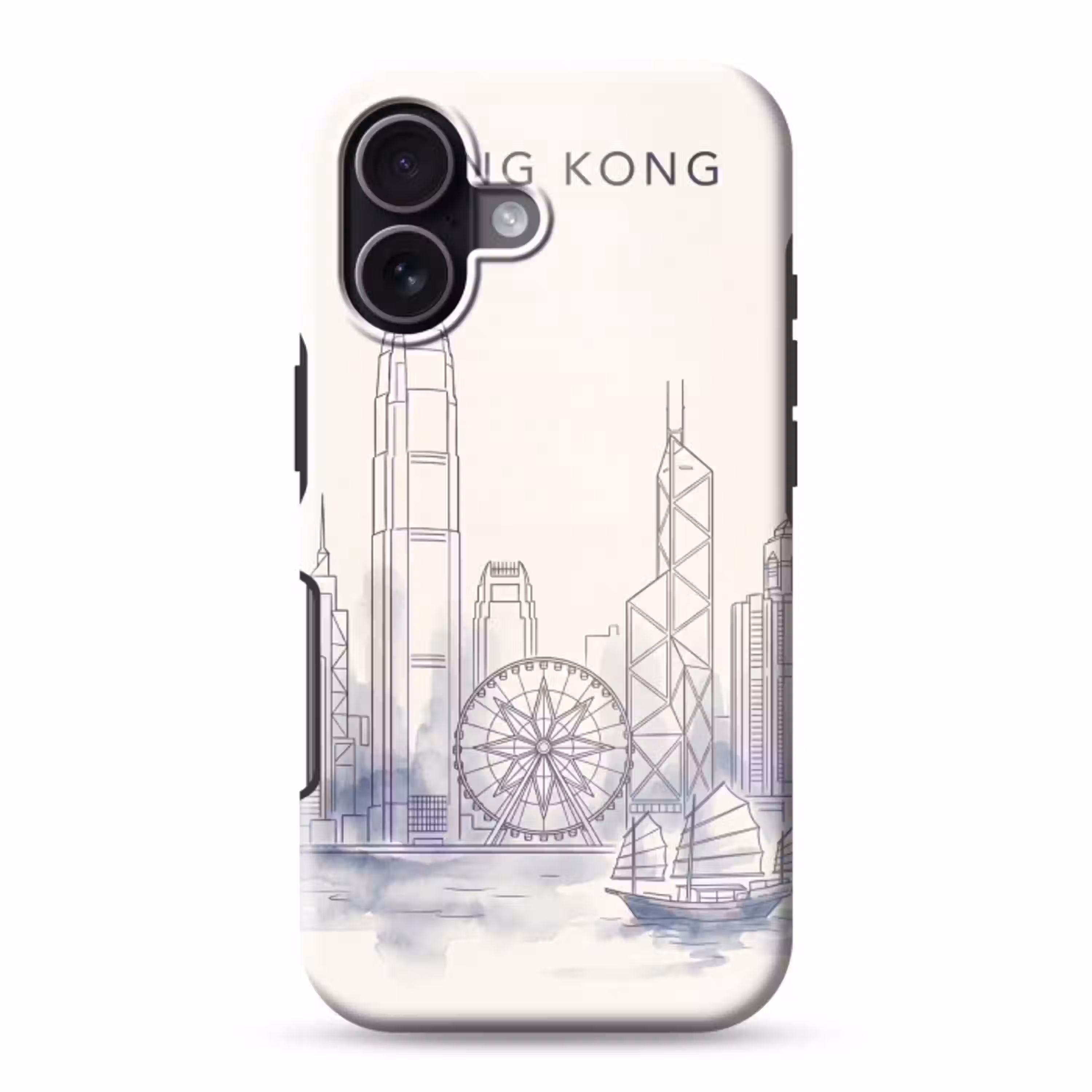 Stad - Skyline - Water - Lijntekening - Blauw Toughcase MagSafe Apple iPhone 17 klein -3d