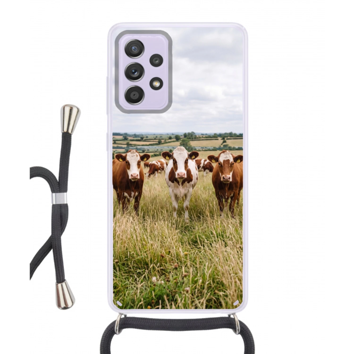 Koeien - Portret - Weide - Boerderij - Nieuwsgierig Hoesje Samsung Galaxy A52 5G met koord klein -3d