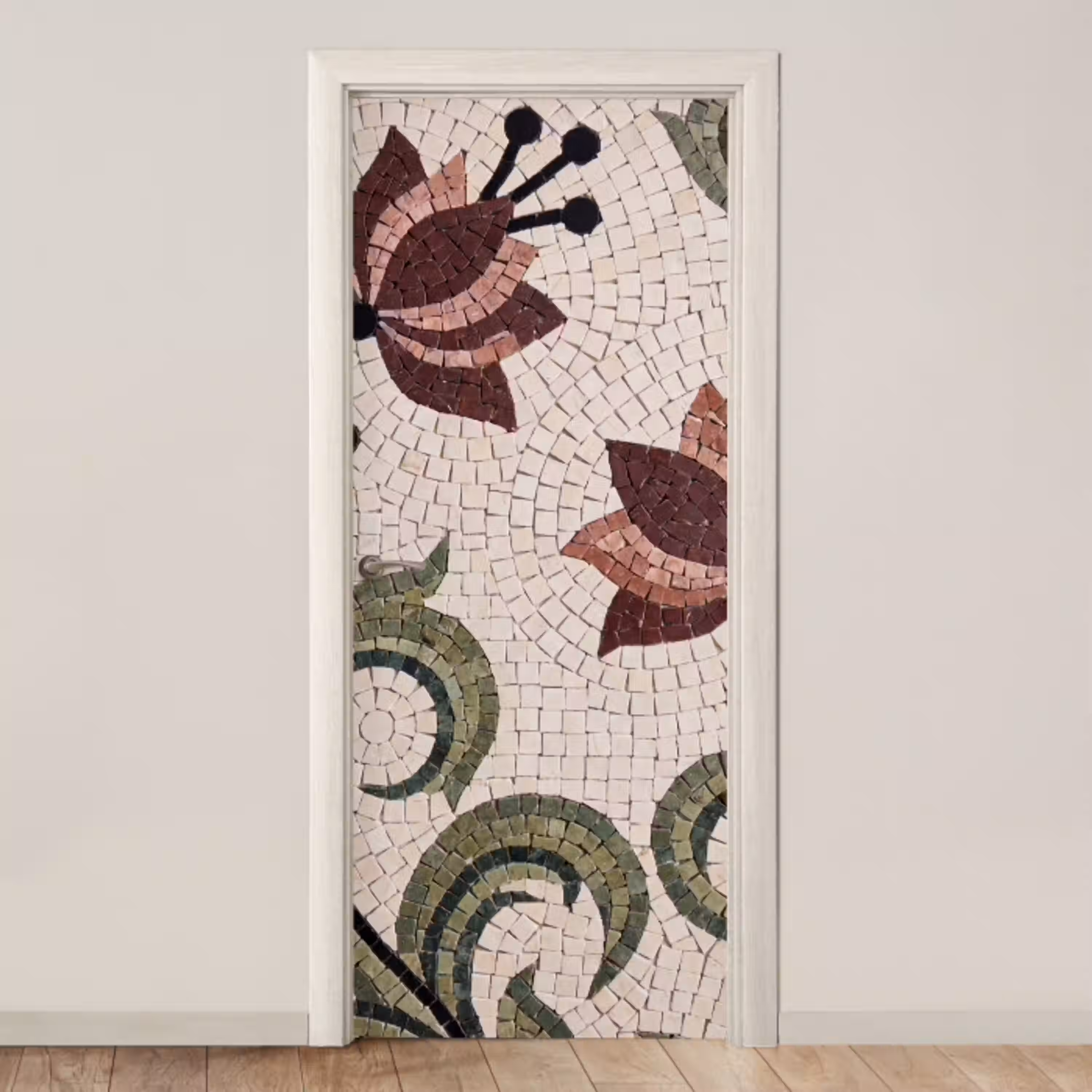 Bloemen - Mozaïek - Patroon - Abstract - Groen deurposter klein -3d_beige