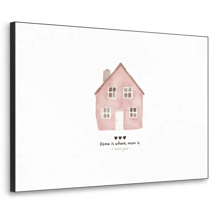 Huisje - Roze - Quote - Moeder Textielframe zwart klein -3d