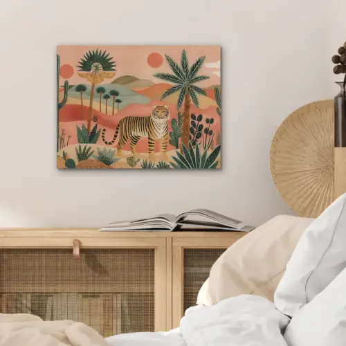 Tijger - Kleurrijk - Palmen - Cactus PET vilt klein -sfeer3