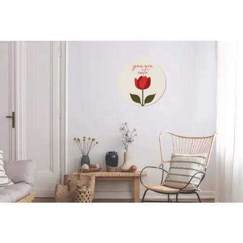 Roos - Rood - Bloem - Valentijn Wandcirkel aluminium klein -woonkamer
