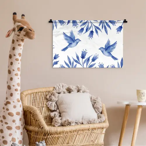 Modern - Vogels - Delfts - Blauw Wandkleed katoen klein -wsfeer5_kind